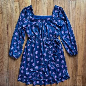 Trixxi Girl Blue and Pink Floral With silver stripe Dress, girls XL 16